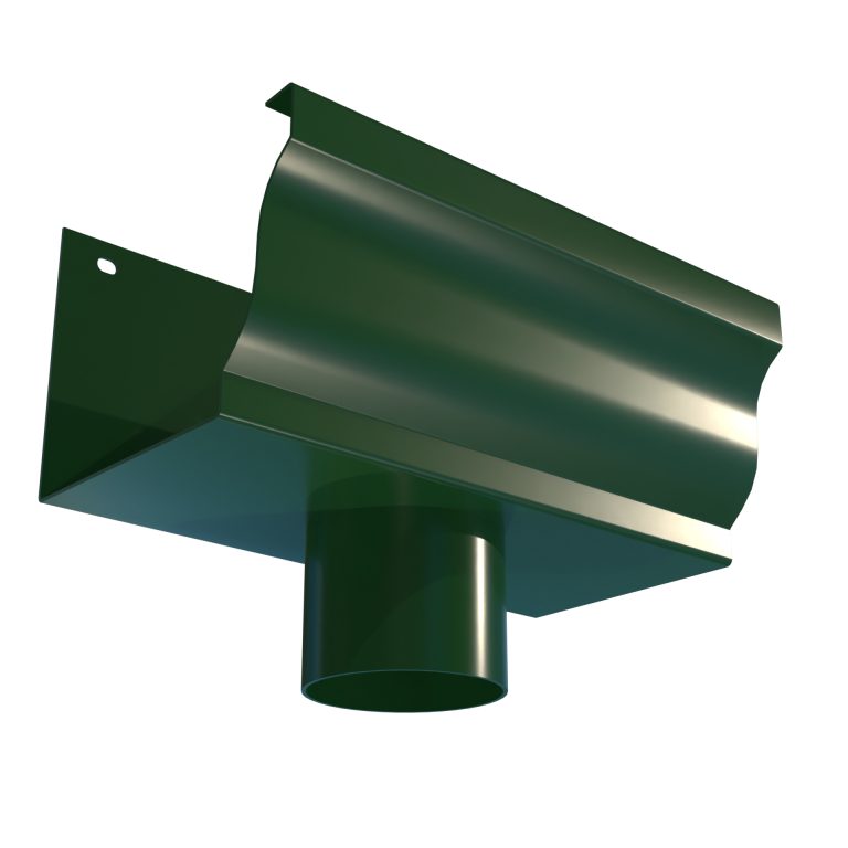 Dove 76.2mm diameter aluminium outlet providing a connection between gutter and round downpipes.