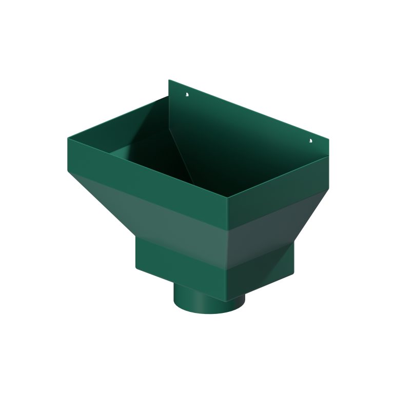 Contemporary round 101.6mm aluminium rainwater hopper with 30mm offset