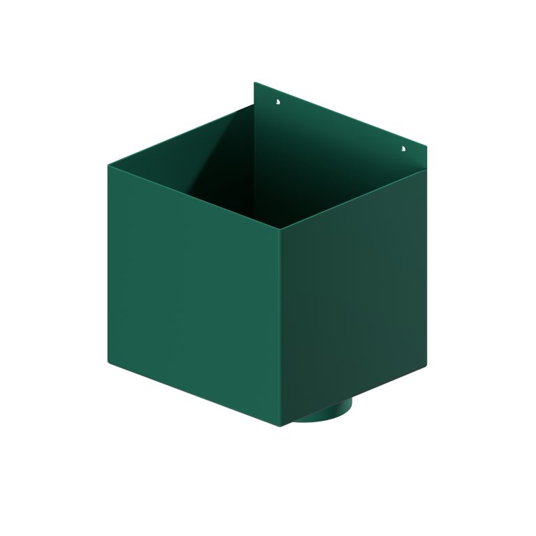 Contemporary aluminium box rainwater hopper measuring 250 × 225 × 225mm