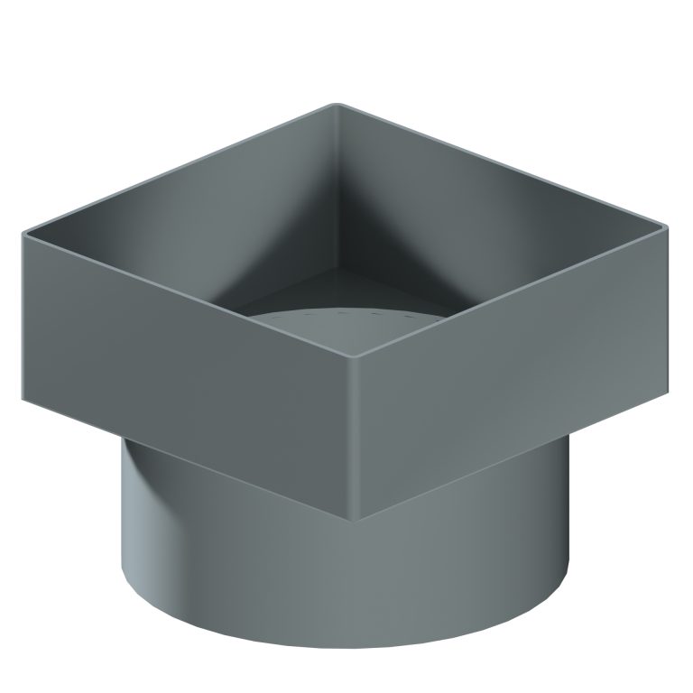 Contemporary aluminium 150mm square to 152.4mm round pipe adaptor
