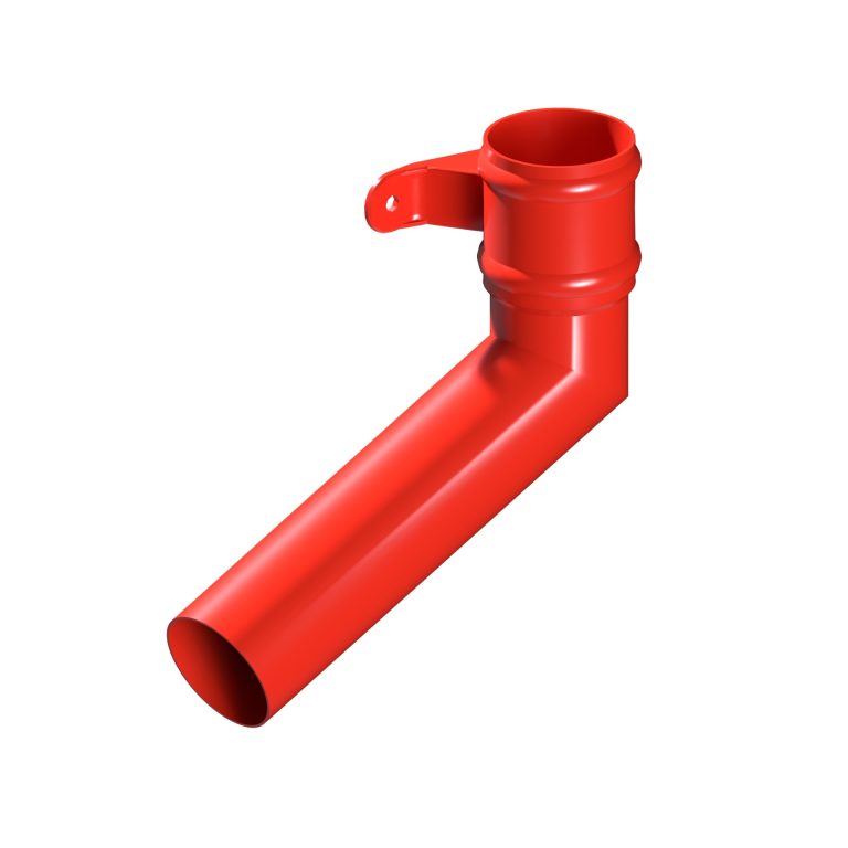 Left-hand aluminium long tailed elbow with 300mm projection and cast eared collar