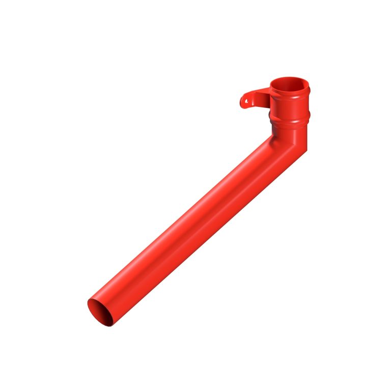 Left-hand aluminium long tailed elbow with 600mm projection and cast eared collar