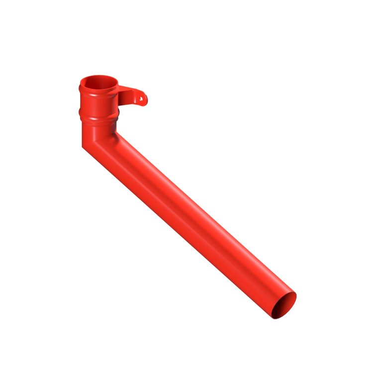 Right-hand aluminium long tailed elbow with 600mm projection and cast eared collar