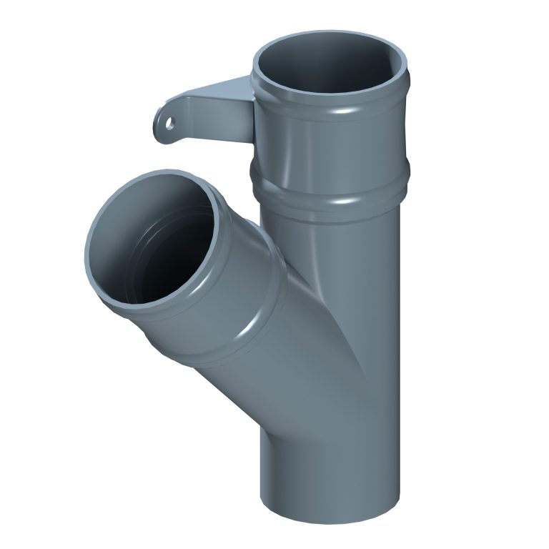 Left-hand 135-degree branch fitting for traditional round downpipe