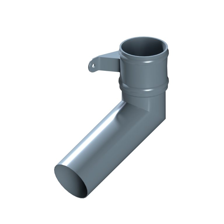 Left-hand aluminium long tailed elbow with 300mm projection and cast eared collar