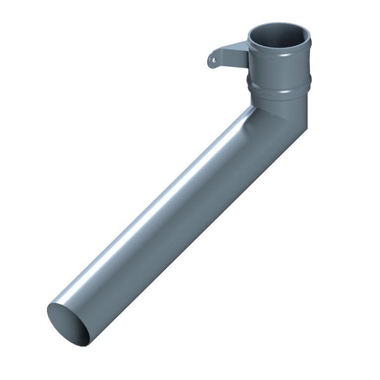 Left-hand aluminium long tailed elbow with 600mm projection and cast eared collar