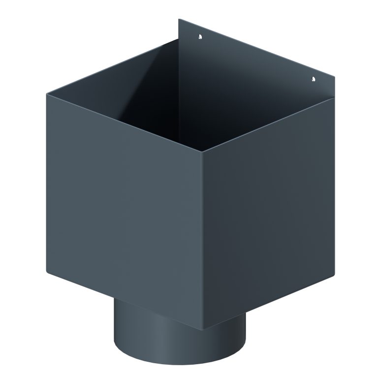 Aluminium box rainwater hopper measuring 250 × 225 × 225mm