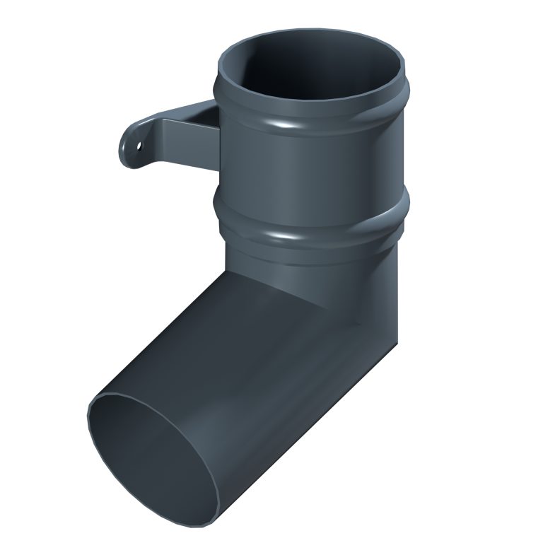 Traditional round 152.4mm aluminium long tailed elbow with cast eared collar, 300mm projection