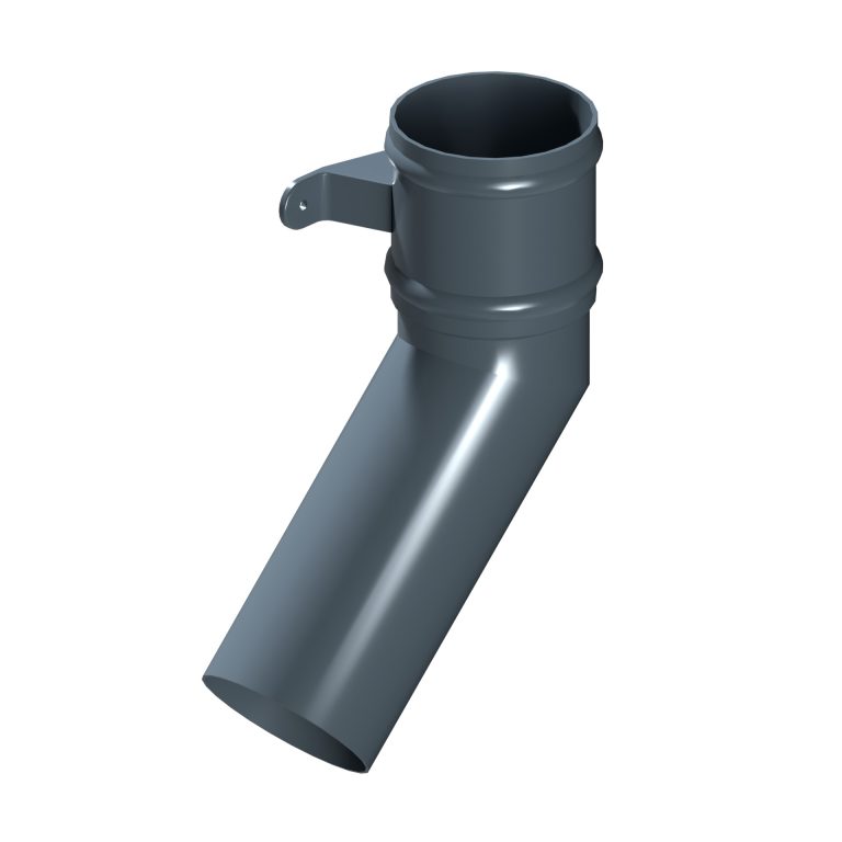 Left-hand aluminium long tailed elbow with 300mm projection and cast eared collar