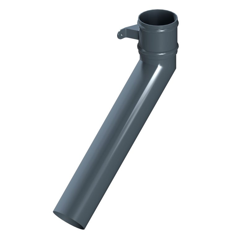 Left-hand aluminium long tailed elbow with 600mm projection and cast eared collar