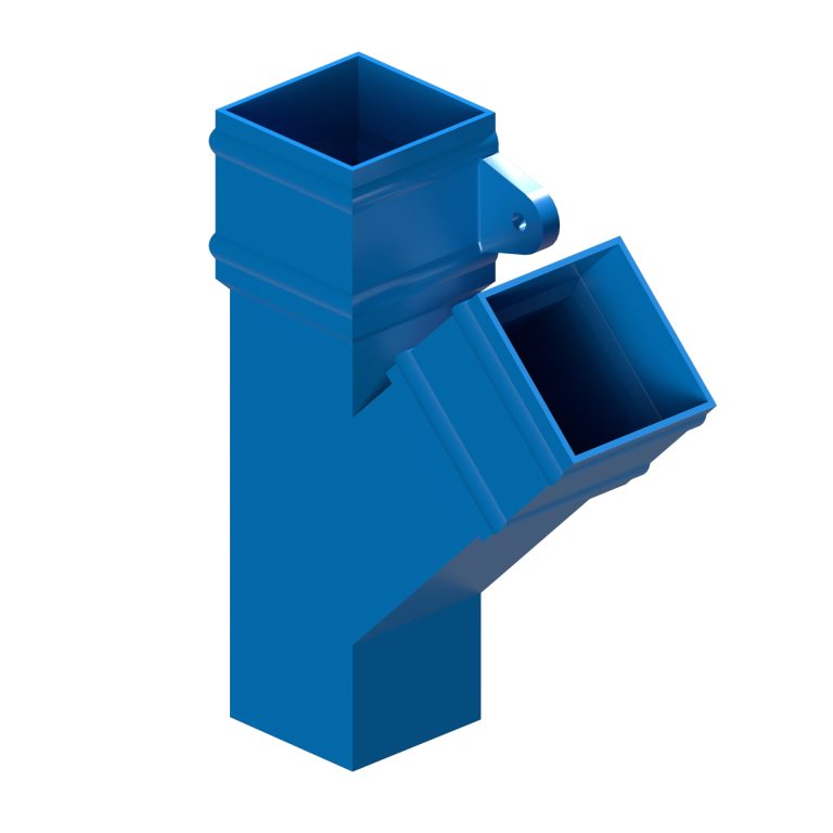 Right-hand 135-degree branch for traditional square 76.2mm aluminium downpipe