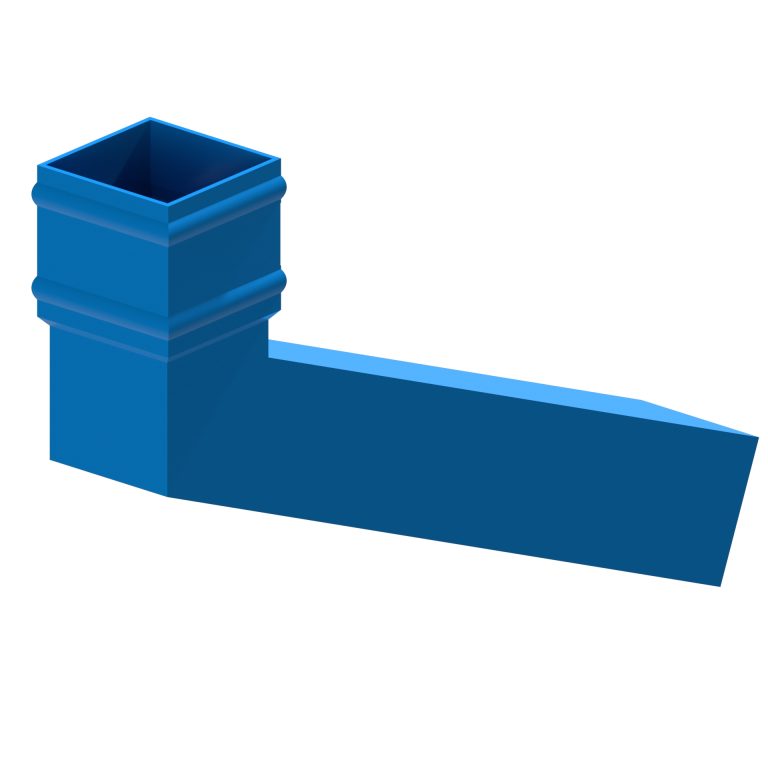 Square aluminium long tailed elbow with 300mm projection and 112.5-degree angle
