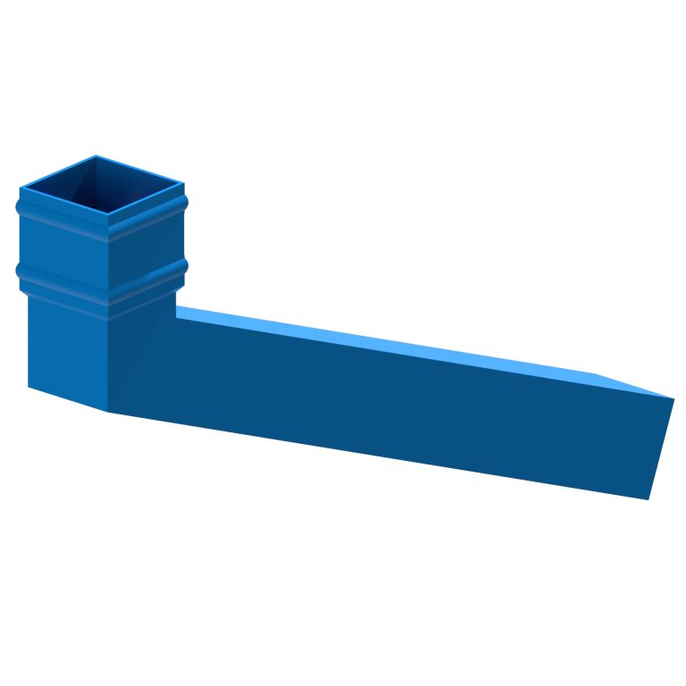 Square aluminium long tailed elbow with 600mm projection and 112.5-degree angle