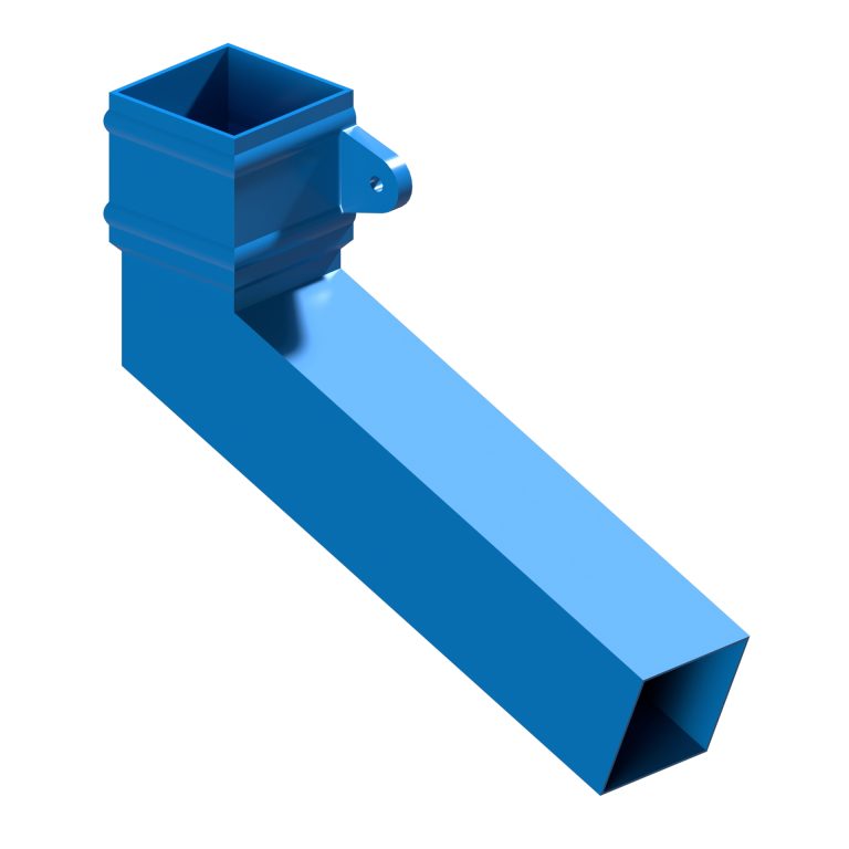 Right-hand square aluminium long tailed elbow with 300mm projection