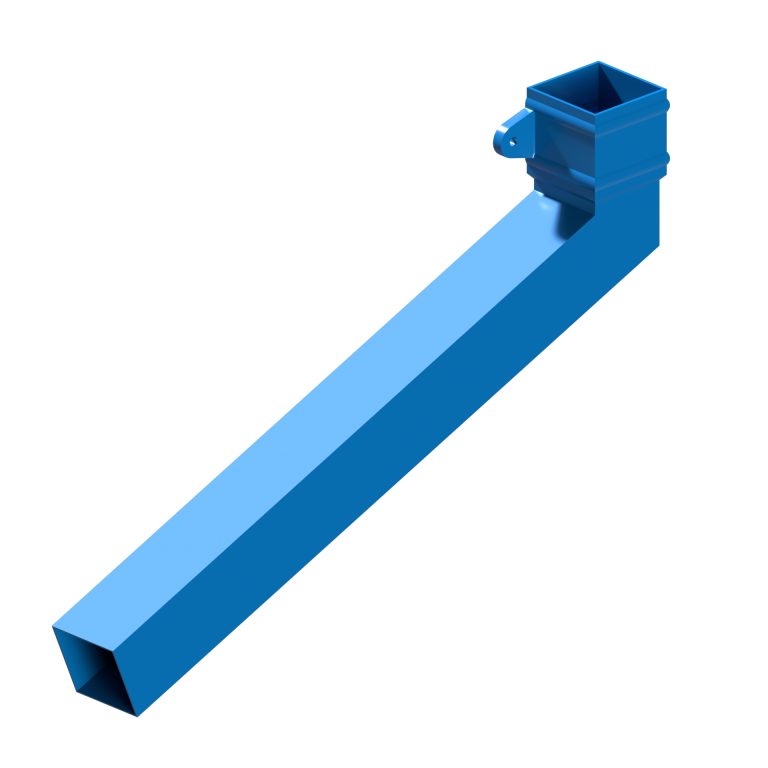Left-hand square aluminium long tailed elbow with 600mm projection