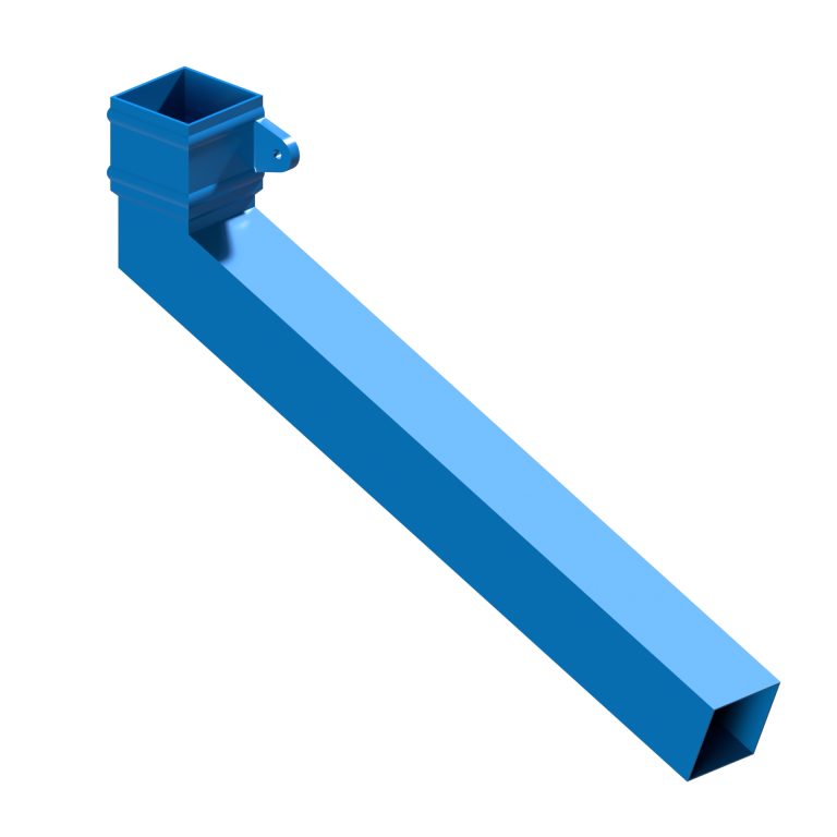 Right-hand square aluminium long tailed elbow with 600mm projection