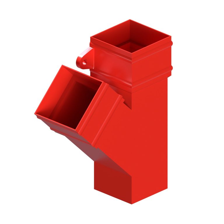 Left-hand 135-degree branch for traditional square 101.6mm aluminium downpipe