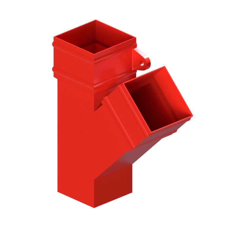 Right-hand 135-degree branch for traditional square 101.6mm aluminium downpipe
