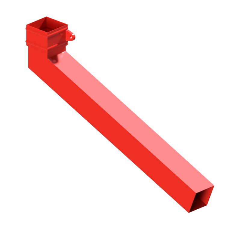 Right-hand square aluminium long tailed elbow with 1000mm projection