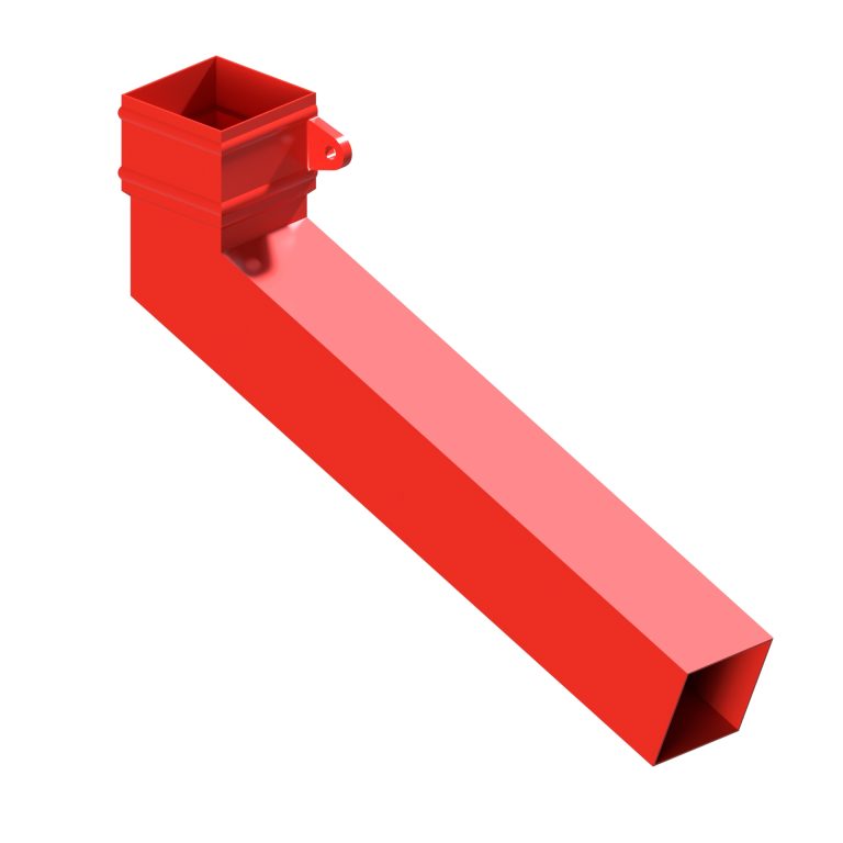 Right-hand square aluminium long tailed elbow with 600mm projection
