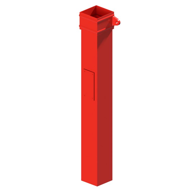 Square aluminium rodding access pipe with cast eared collar and cover plate