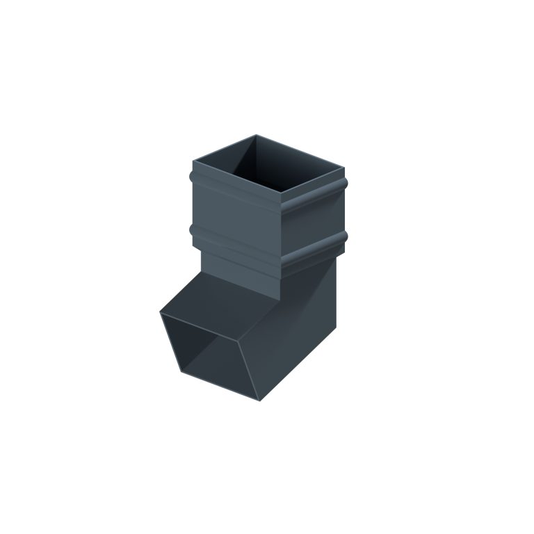 Traditional rectangular aluminium 135-degree elbow with cast collar