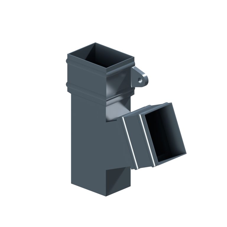 Right-hand 112.5-degree branch for traditional rectangular aluminium downpipe