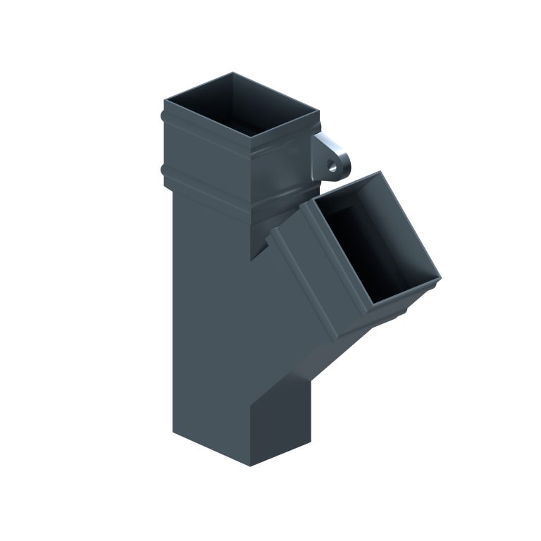 Right-hand 135-degree branch for traditional rectangular aluminium downpipe