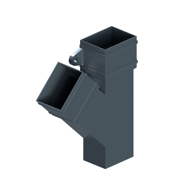 Left-hand 135-degree branch for traditional rectangular aluminium downpipe
