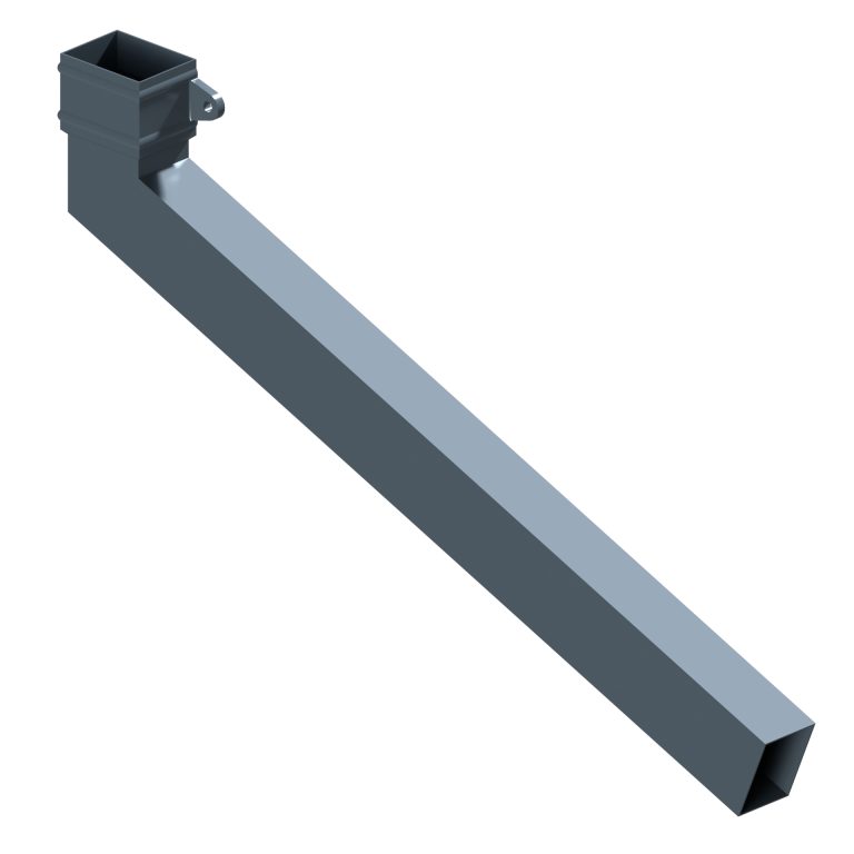 Right-hand rectangular aluminium long tailed elbow with 1000mm projection
