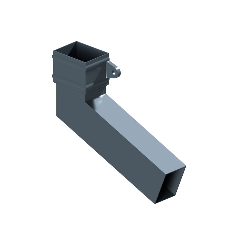 Right-hand rectangular aluminium long tailed elbow with 300mm projection