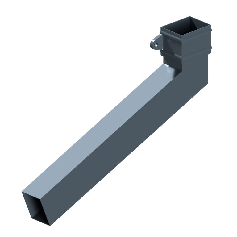 Left-hand rectangular aluminium long tailed elbow with 600mm projection