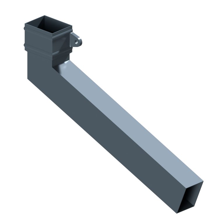 Right-hand rectangular aluminium long tailed elbow with 600mm projection