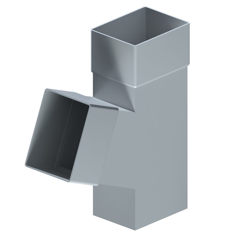 Contemporary rectangular aluminium downpipe branch at 112.5 degrees