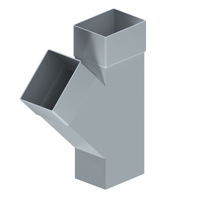 Contemporary rectangular aluminium downpipe branch at 135 degrees