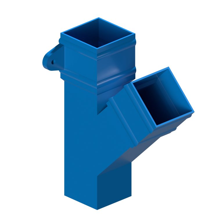 Traditional square 76.2mm aluminium downpipe branch with cast collars