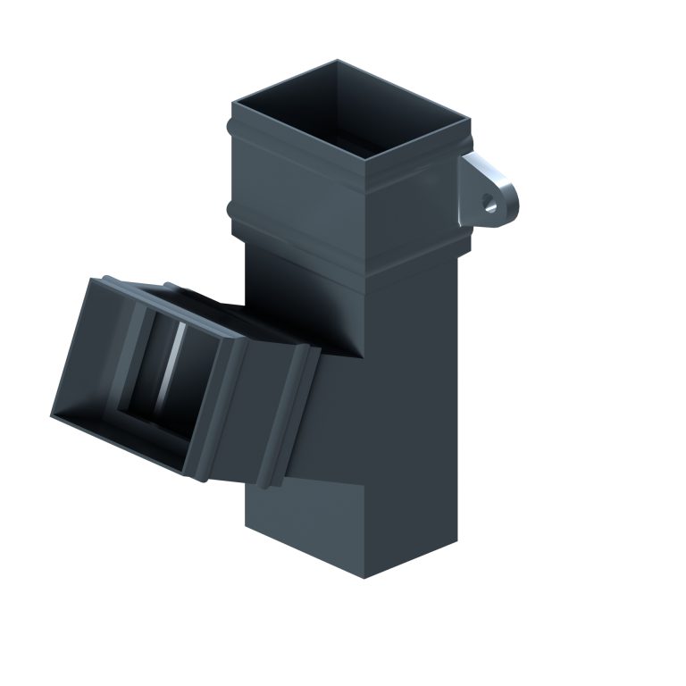 Traditional rectangular aluminium downpipe branch with cast collars