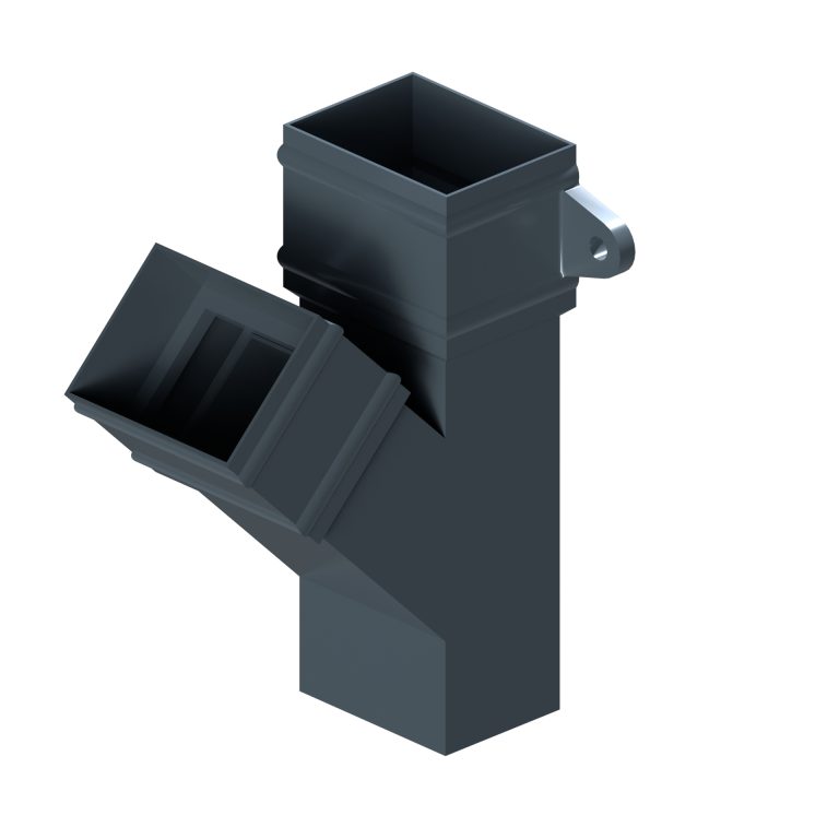 Traditional rectangular aluminium downpipe branch with cast collars